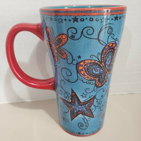 Seaworld Dolphin Ceramic Coffee Mug 16oz Blue Red butterfly star artistic design - Picture 5 of 11